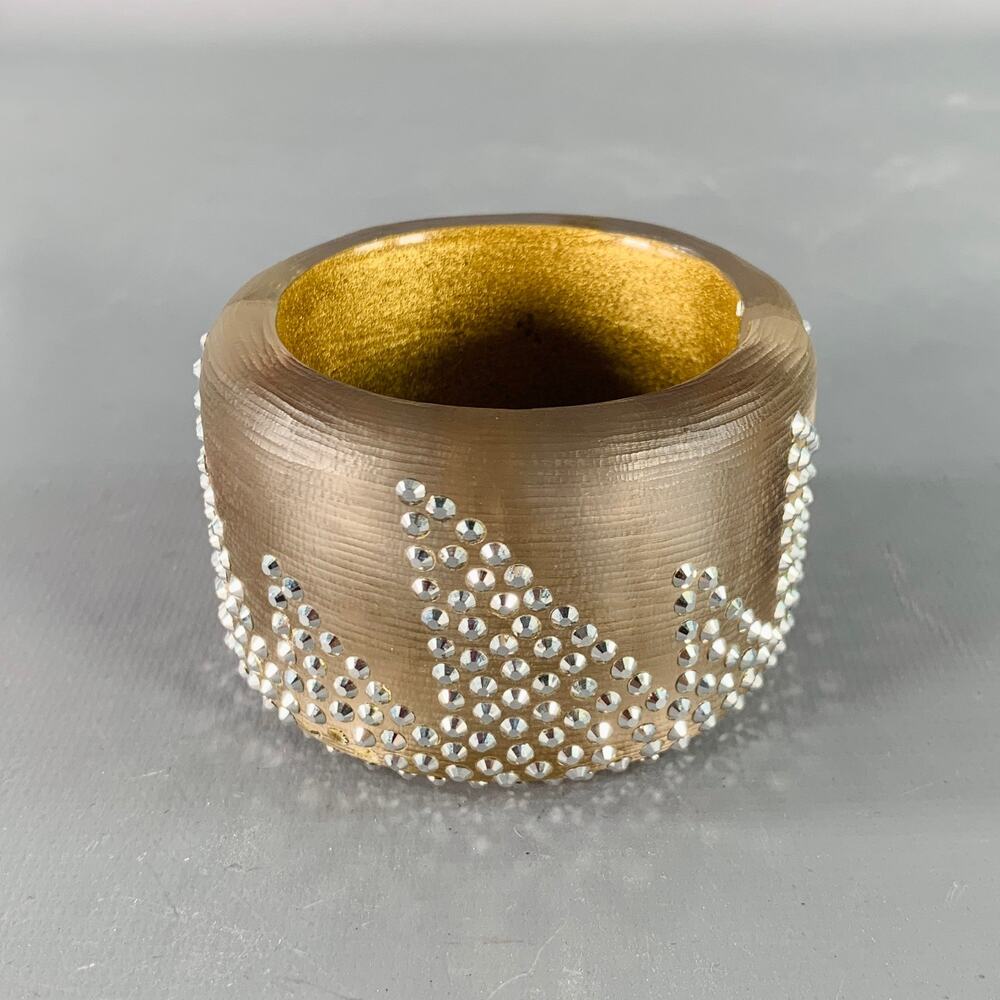 ALEXIS BITTAR Grey Silver Rhinestones Lucite Cuff Bracelet
